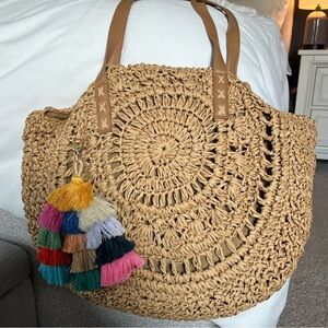 Rattan Beach Bag with Colorful Tassels